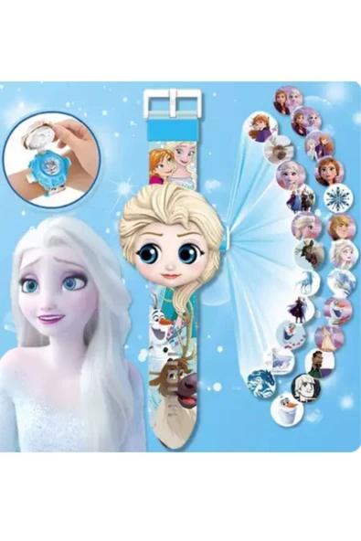 Elsa Figürlü Frozen Projeksiyonlu Dijital Oyuncak Çocuk Saati Duvara Yansıtmalı Projektör Elsalı ürün görseli 1
