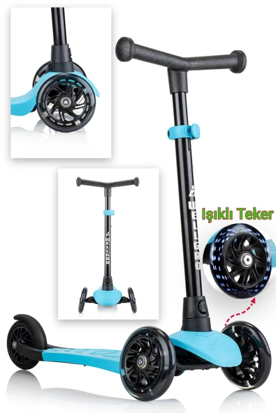 Wellgro Işıklı 3 Tekerli Yükseklik Ayarlı Scooter, Mavi ürün görseli 1