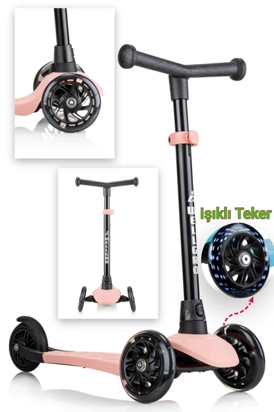 Wellgro Işıklı 3 Tekerli Yükseklik Ayarlı Scooter, Pembe ürün görseli 1