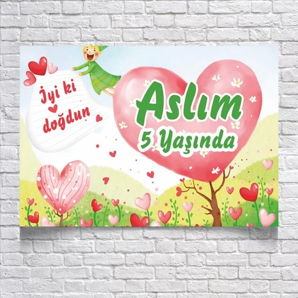 Kalp Temalı Doğum Günü Afişi 35x50 Cm ürün görseli 1