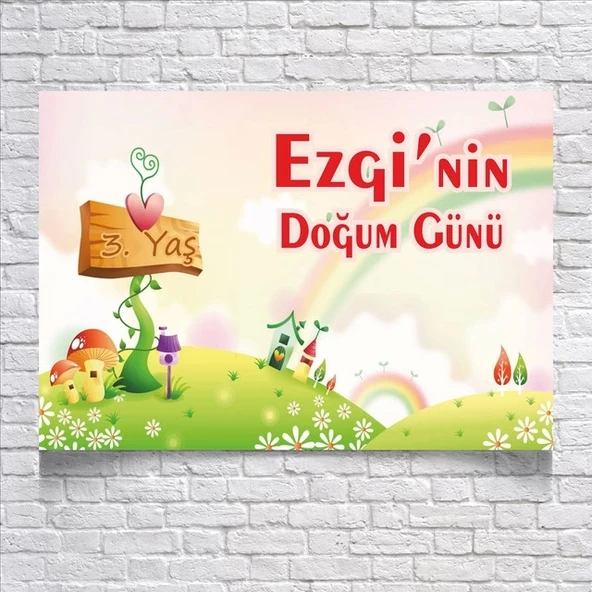 Masal Diyarı Temalı Doğum Günü Afişi 100x150 Cm ürün görseli 1