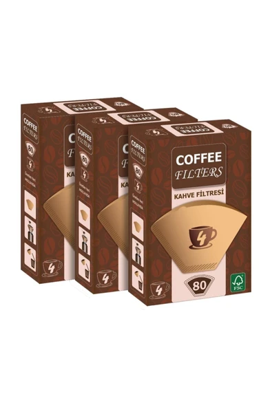 Coffee Filters Filtre Kahve Kağıdı 1/4 80'li 3 Paket 240 Adet ürün görseli 1