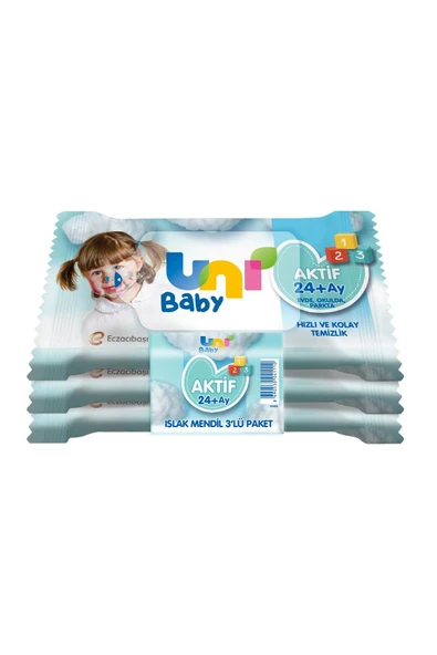 Uni Baby Aktif Islak Cep Mendili 3lü 45 Yaprak ürün görseli 1