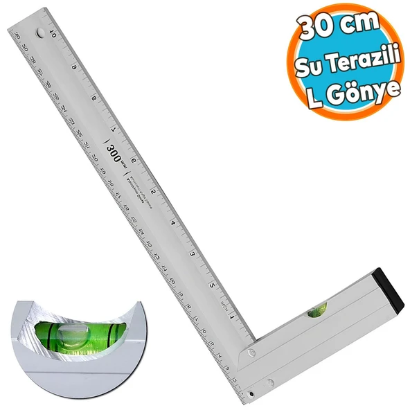 Su Terazili Alüminyum L Gönye Cetvel Kaynak Kaynakçı Marangoz Gönyesi 300 mm ürün görseli 1