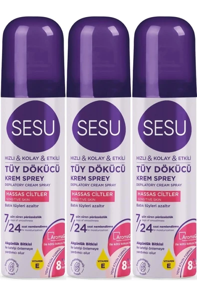 Sesu Tüy Dökücü Köpük Krem Sprey 150ML Hassas Ciltler (3 Lü Set) ürün görseli 1