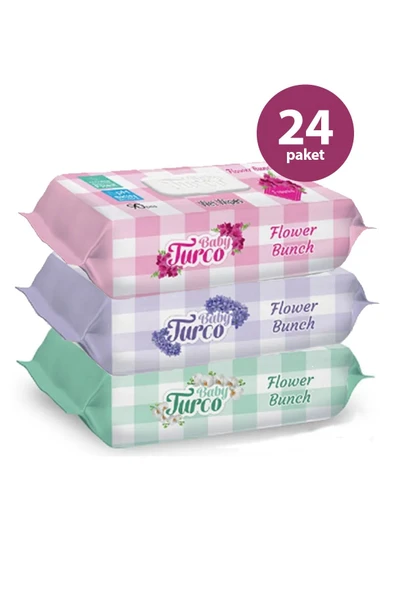 Baby Turco Çiçek Demeti Karma 24x90 2160 Yaprak Islak Bebek Havlusu ürün görseli 1