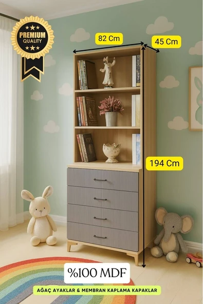 Ege Çekmeceli Şifonyer ve Kitaplık Set - Resim 2
