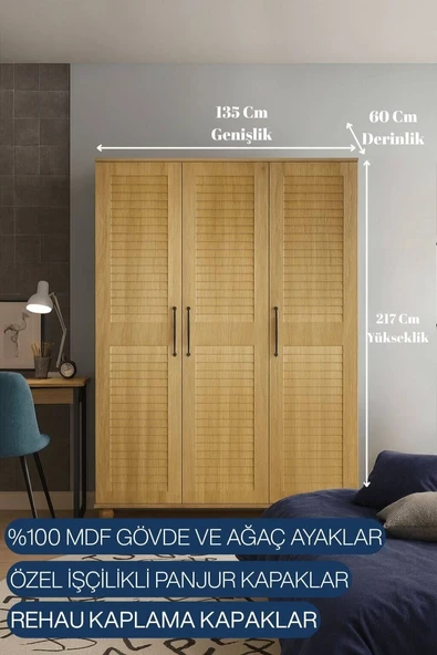 Pera Wood Dolap 3 Kapaklı-Çekmeceli - Resim 4