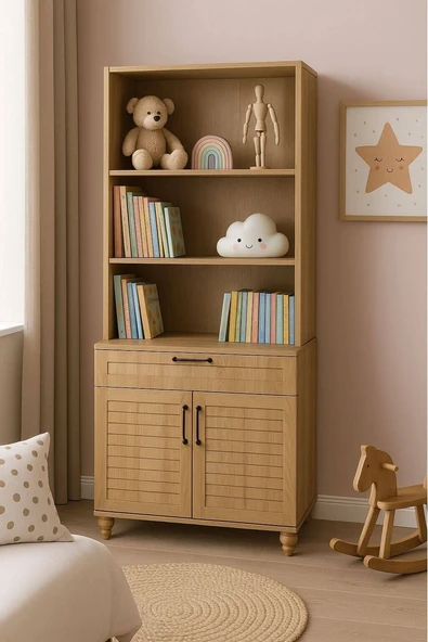 Pera Wood Kapaklı Şifonyer ve Kitaplık Set ürün görseli 1