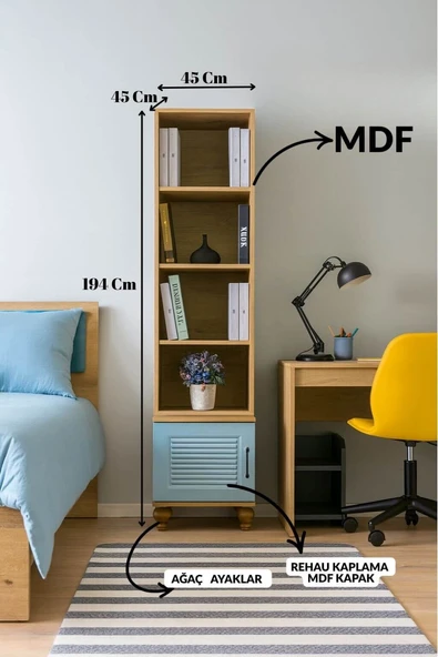 Mavi Komodin ve Kitaplık Set - Resim 2