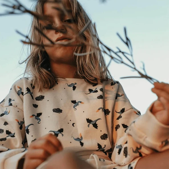 Ejderha Desenli Kız Çocuk Sweatshirt ürün görseli 1