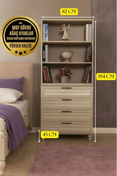 Pera Çekmeceli Şifonyer ve Kitaplık Set - Resim 2
