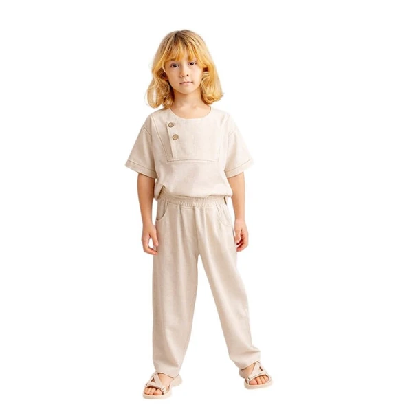 Unisex Klasik Keten Pantolon-Naturel ürün görseli 1