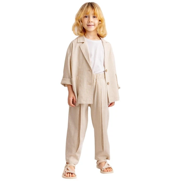 Keten Blazer Ceket Naturel-Unisex ürün görseli 1