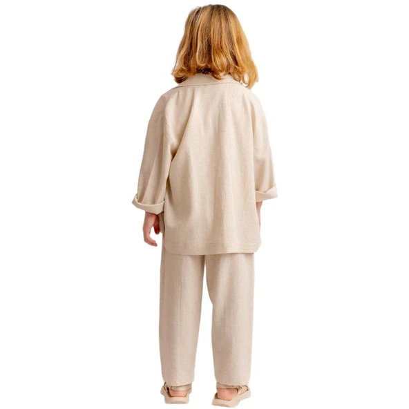 Keten Blazer Ceket Naturel-Unisex - Resim 2
