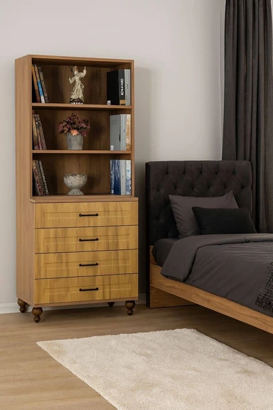 Alin Wood Çekmeceli Şifonyer ve Kitaplık Set ürün görseli 1