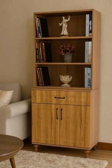 Alin Wood Kapaklı Şifonyer ve Kitaplık Set ürün görseli 1