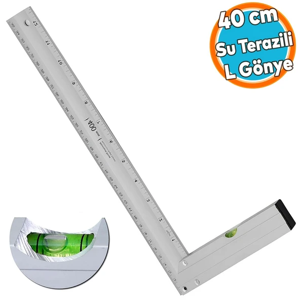Su Terazili Alüminyum L Gönye Cetvel Ölçme Ölçüm Kaynak Kaynakçı Marangoz Gönyesi 400 mm 40 cm ürün görseli 1
