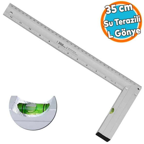 Su Terazili Alüminyum L Gönye Cetvel Kaynak Kaynakçı Marangoz Gönyesi 350 mm ürün görseli 1