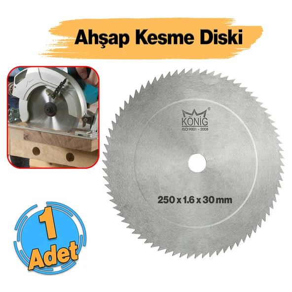 Marangoz Sunta Mobilya Ahşap Kesme König Daire Testere Elmassız 250x1.6x30 mm ürün görseli 1