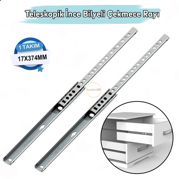 Teleskobik İnce Bilyeli Bilyalı Dolap Çekmece Rayı Sürgüsü Metal En 1.7 cm 17 mm Uzunluk 37.4 cm 374 ürün görseli 1
