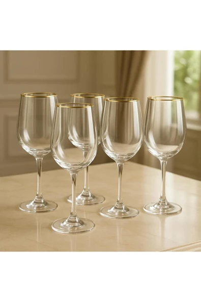 Kristal Ayaklı Bardak Altın Yaldızlı 350 ml 6 Adet ürün görseli 1