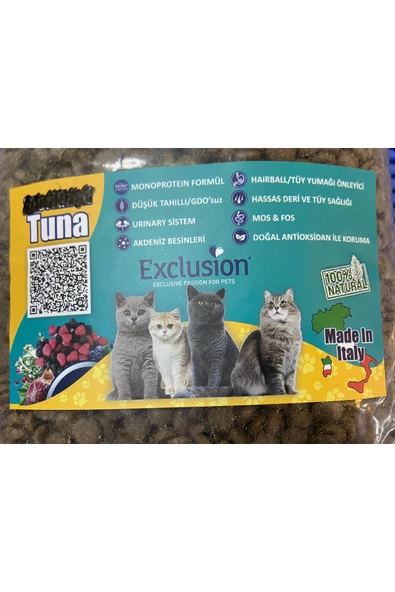 Exclusion Ton Balıklı Düşük Tahıllı Yetişkin Kedi Maması 1kg (Made in İTALY) ürün görseli 1