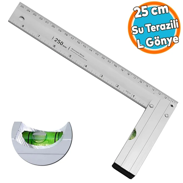 Su Terazili Alüminyum L Gönye Cetvel Kaynak Kaynakçı Marangoz Gönyesi 250 mm ürün görseli 1