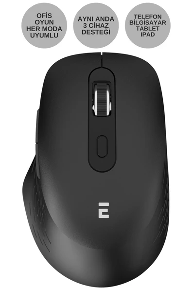 Sm09 Siyah 3 Cihaz Desteği 2.4G+BT1+BT2 Android-IosPc Uymlu Ofis-Oyun Bluetooth Mouse Kablosuz Mouse ürün görseli 1
