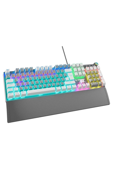 KB-R28 BLADE PLUS GRİ-BEYAZ Gökkuşağ Türkçe Blue Switch Mekanik Klavye Oyuncu Gaming Klavye ürün görseli 1
