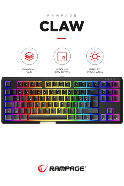 Claw Red Switch Rgb Q Mekanik Klavye Gaming Klavye Oyuncu Klavyesi TKL Klavye Antighosting Kompakt ürün görseli 1