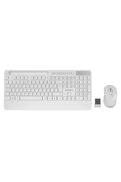 9676 Beyaz Multimedya Tablet Telefon Standlı Klavye + Mouse Set Kablosuz Set Wireless Set ürün görseli 1