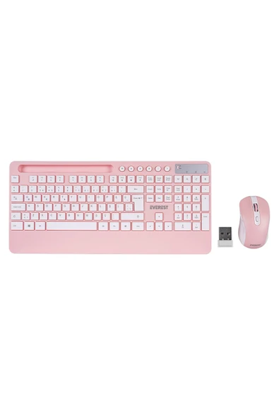 9676 Pembe Multimedya Tablet Telefon Standlı Klavye + Mouse Set Kablosuz Set Wireless Set ürün görseli 1