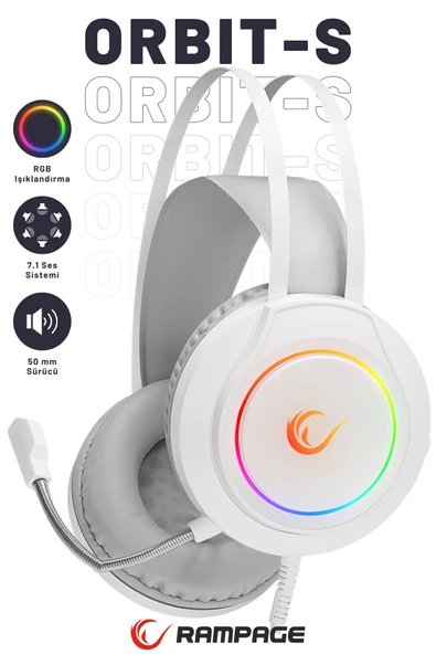 ORBIT-S Beyaz RGB Led 7.1 Gaming Kulaklık Mikrofonlu Oyuncu Kulaklığı ürün görseli 1