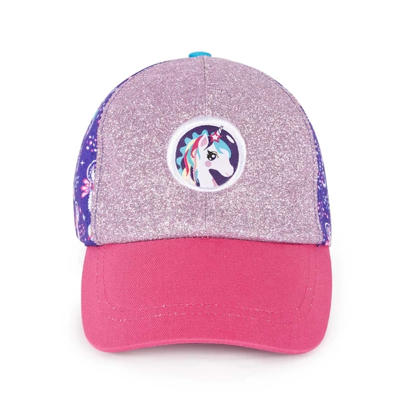 Milk&Moo Ayris 7-10 Yaş Kız Çocuk Şapkası – Unicorn Temalı, Simli Pembe ve Mor Renkli, Ayarlanabilir ve Nefes Alabilir Tasarım ürün görseli 1