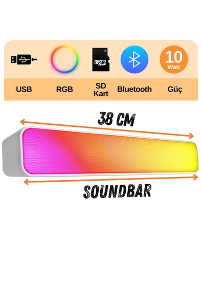 Md-sbt25 Beyaz Rgb Oyuncu Speaker Soundbar Sese Duyar 10wmicrosd Taşınır Bluetooth Hoparlör Speaker ürün görseli 1