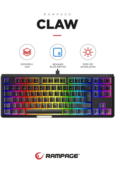 Claw Blue Switch Rgb Q Mekanik Klavye Gaming Klavye Oyuncu Klavyesi TKL Klavye Antighosting ürün görseli 1