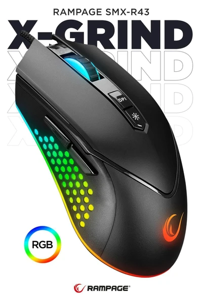 Smx-r43 X-grind Usb Siyah 6400 Dpi Rgb Led Efektli Gaming Oyuncu Mouse Modern Tasarım 826334 ürün görseli 1