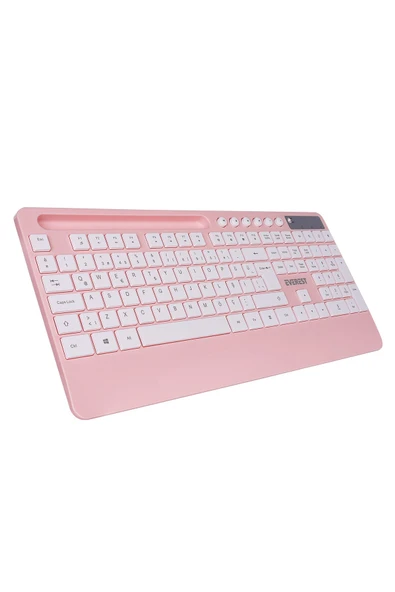 9676 Pembe Multimedya Tablet Telefon Standlı Klavye + Mouse Set Kablosuz Set Wireless Set - Resim 5