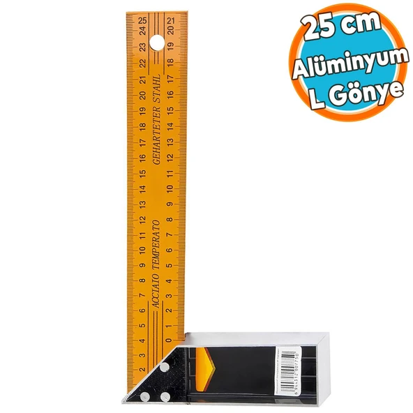 Alüminyum Marangoz Gönyesi L Gönye Sarı Gönye Cetvel Kaynak Kaynakçı Gönyesi 250 mm ürün görseli 1