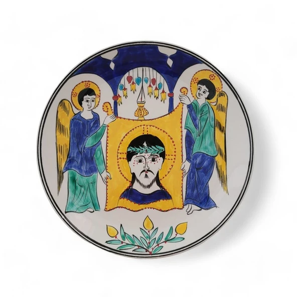 İsa Mesih'in Taşınan Portresi 25x25 cm El Boyama İznik Çini Tabak ürün görseli 1