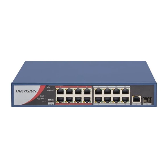 Hikvision DS-3E0318P-E/M(B) 16 Port PoE (130W) 10/100Mbps + 1xGB,1xSFP Uplink Switch ürün görseli 1