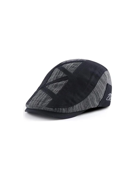 Valkyrie İtalyan Style Retro Zigzag Çizgi Detaylı Erkek Kasket Şapka Tokalı Ayarlanabilir Erkek Siyah ürün görseli 1