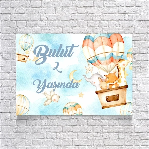 Balondaki Sevimli Hayvanlar Temalı Doğum Günü Afişi 100x150 Cm ürün görseli 1