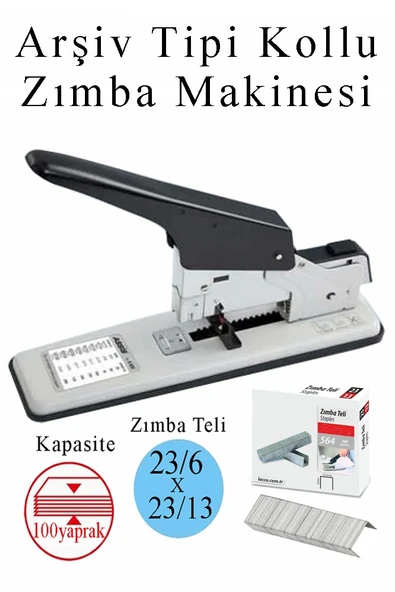 Büyük Boy Zımba Makinesi 1 Adet Arşiv Tipi Zımba Makinası 100 Sayfa Kapasiteli Zımba Teli Hediyeli Kollu Zımba Makinası ürün görseli 1