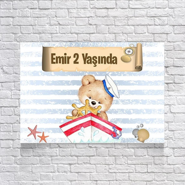 Denizci Ayıcık Temalı Doğum Günü Afişi 50x70 Cm ürün görseli 1