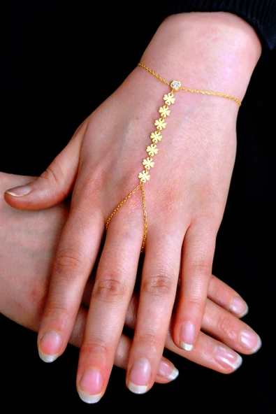 Gümüş altın yaldızlı zirkon taşlı yonca modeli pullu şahmeran SGTL12815GOLD ürün görseli 1