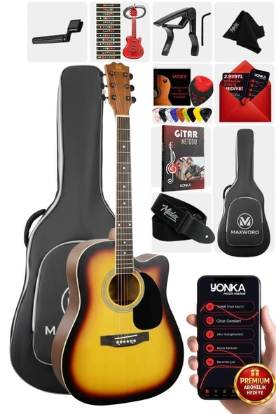 Maxword MCG-650SB Yüksek Kaliteli Ağaç Akustik Gitar Full Set ürün görseli 1