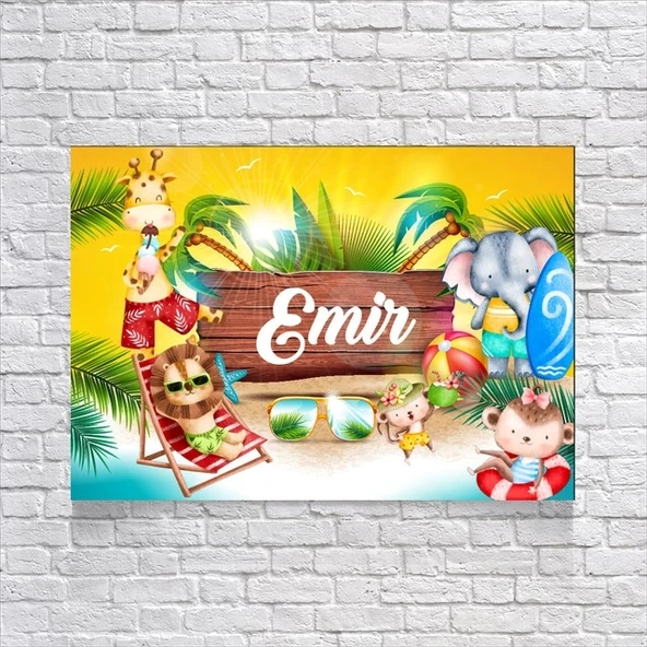 Safari Yaz Tatili Temalı Doğum Günü Afişi 70x100 Cm ürün görseli 1