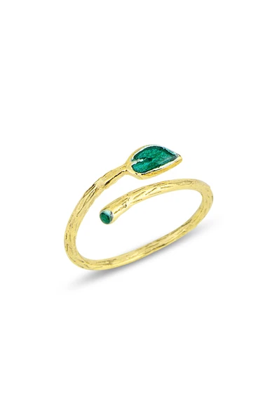 Gümüş altın yaldızlı mineli yaprak modeli üstten ayarlamalı yüzük SGTL12820GOLD ürün görseli 1